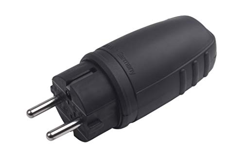 Meister Schutzkontakt-Stecker - Gummi/Kunststoff - schwarz - 250 V - 16 A - Maximaler Kabelquerschnitt 2,5 mm² - IP44 Außenbereich - Zentrale Einführung / Schuko-Stecker mit Knickschutz / 7421420 von Meister