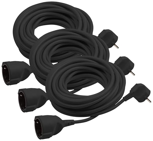 Meister Schutzkontakt-Verlängerung - 5 m Kabel - schwarz - Kunststoffleitung - IP20 Innenbereich/Kupplung mit Berührungsschutz/Schuko-Verlängerung / 7432520 (Packung mit 3) von Meister