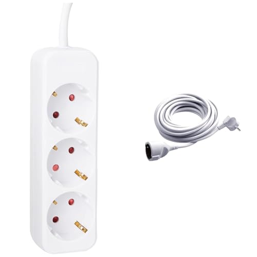 Meister Steckdosenleiste 3-Fach - 3 m Kabel - weiß - Kunststoffleitung & Schutzkontakt-Verlängerung - 5 m Kabel - weiß - Kunststoffleitung Meister Steckdosenleiste 3-Fach - 3 m Kabel - weiß - Kunststoffleitung & Schutzkontakt-Verlängerung - 5 m Kabel - weiß - Kunststoffleitung von Meister