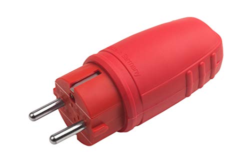 Meister Schutzkontakt-Stecker - Gummi/Kunststoff - rot - 250 V - 16 A - Maximaler Kabelquerschnitt 2,5 mm² - IP44 Außenbereich - Zentrale Einführung / Schuko-Stecker mit Knickschutz / 7421470 von Meister