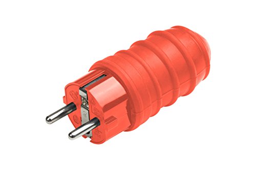 Meister Schutzkontakt-Stecker - Gummi/Kunststoff - rot - 250 V - 16 A - Maximaler Kabelquerschnitt 2,5 mm² - IP44 Außenbereich - Zentrale Einführung / Schuko-Stecker mit ISO-Einsatz / 7421570 von Meister