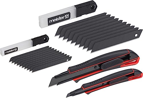 Meister Universalmesser-Set "Black Line" - 22-teilig - Abbrechmesser (18 mm & 9 mm) - Mit je 10 Ersatzklingen - Extrascharf - Zum Schneiden sämtlicher Materialien / Cutter / Cuttermesser / 9403840 von Meister