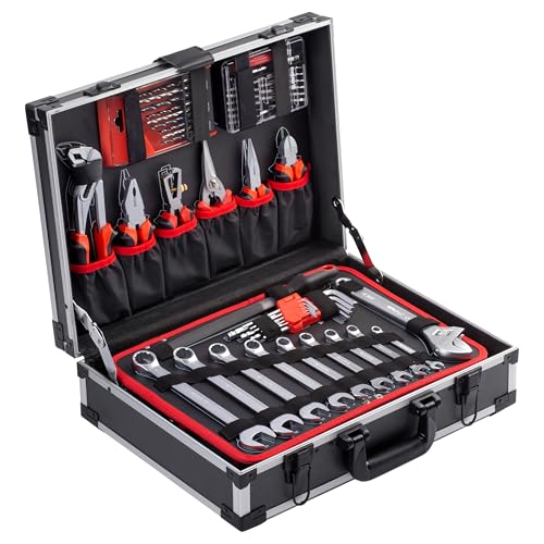 Meister Werkzeugkoffer 161-teilig - Stabiler Alu-Koffer -Set - Für Haushalt, Garage & Werkstatt/Profi befüllt/Werkzeugkiste/Werkzeugbox komplett mit Werkzeug / 8971810 von Meister