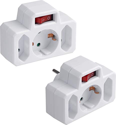 Meister Zwischenstecker 3-Fach-2 Stück im Set Steckplatz-Beleuchteter Schalter-weiß-IP20 Innenbereich-Stromsparende Nutzung/Steckdosenadapter/Eurostecker / 7421230, 2 Euro / 1 Schuko von Meister