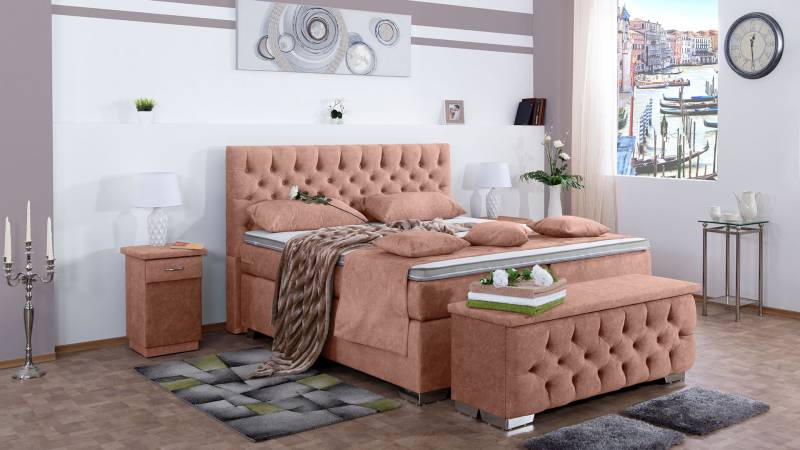 Meisterbetten Boxspringbett Acon 200x200 in DS-Altrosa, Matratzenbezug Nano, Ergoflex-Topper von Meisterbetten