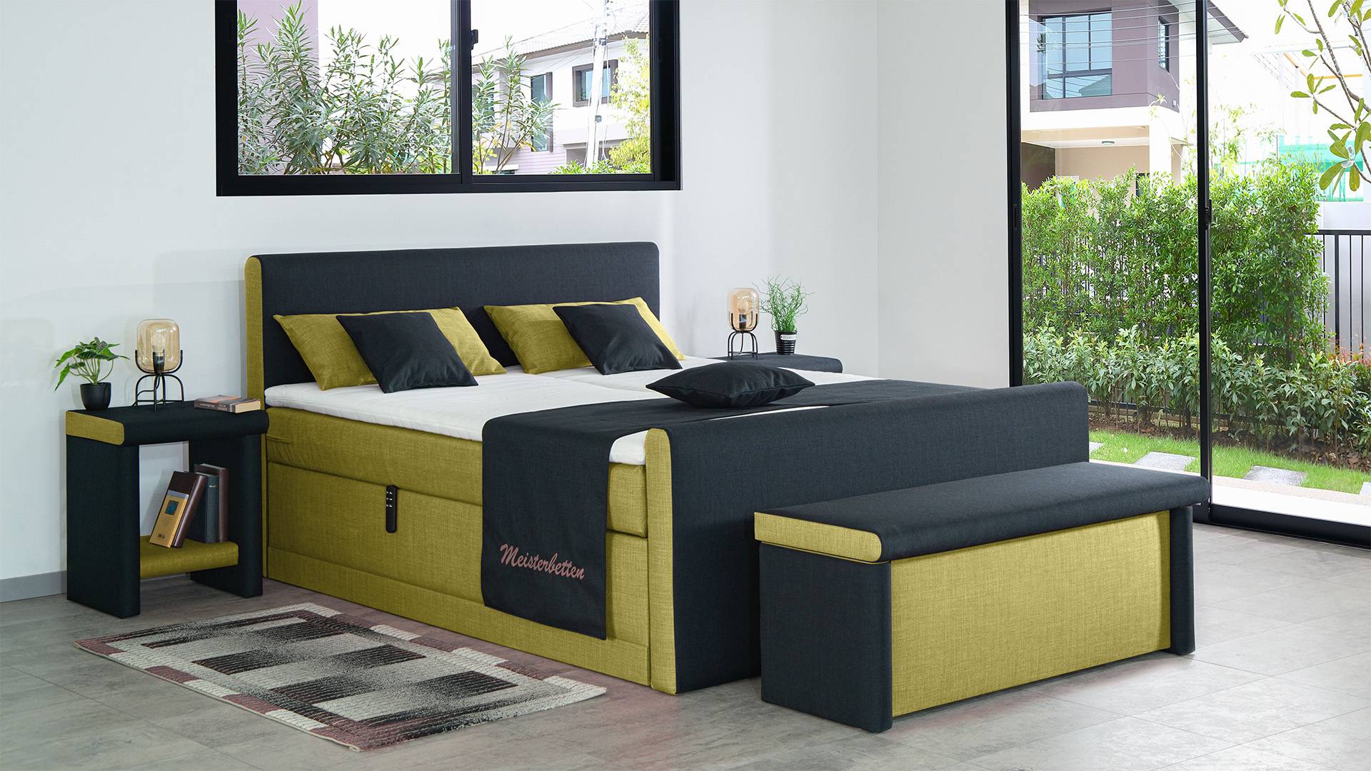 Meisterbetten Boxspringbett Amos 100x200 in W-Bambus in W-Black, Matratzenbezug Nano, Ergoflex-Topper, mit Fussteil Meisterbetten Boxspringbett Amos 100x200 in W-Bambus in W-Black, Matratzenbezug Nano, Ergoflex-Topper, mit Fussteil von Meisterbetten