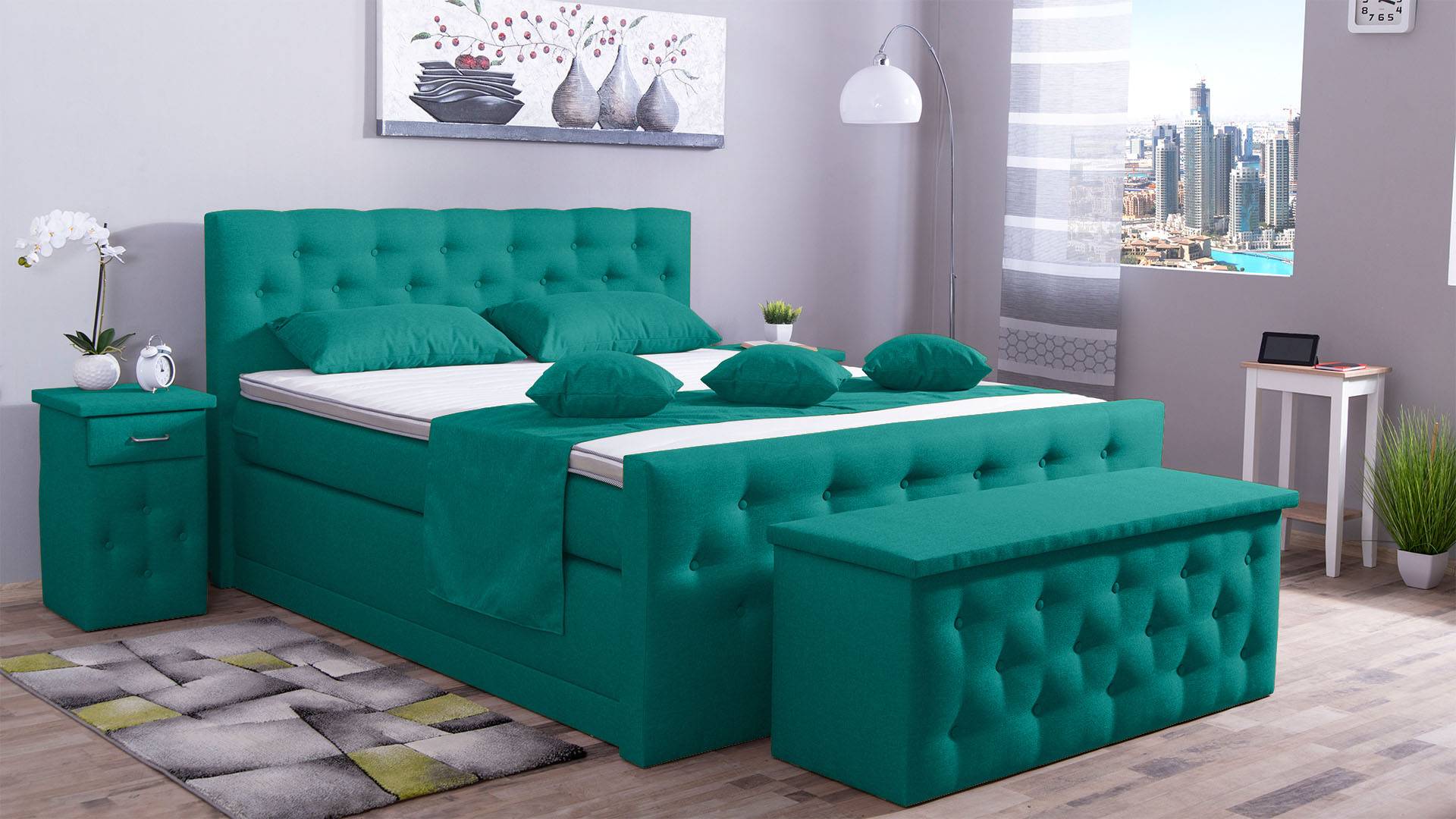 Meisterbetten Boxspringbett Babo 100x200 in WT-Türkis, Matratzenbezug Nano, Komfortschaum-Topper, mit Fussteil Meisterbetten Boxspringbett Babo 100x200 in WT-Türkis, Matratzenbezug Nano, Komfortschaum-Topper, mit Fussteil von Meisterbetten