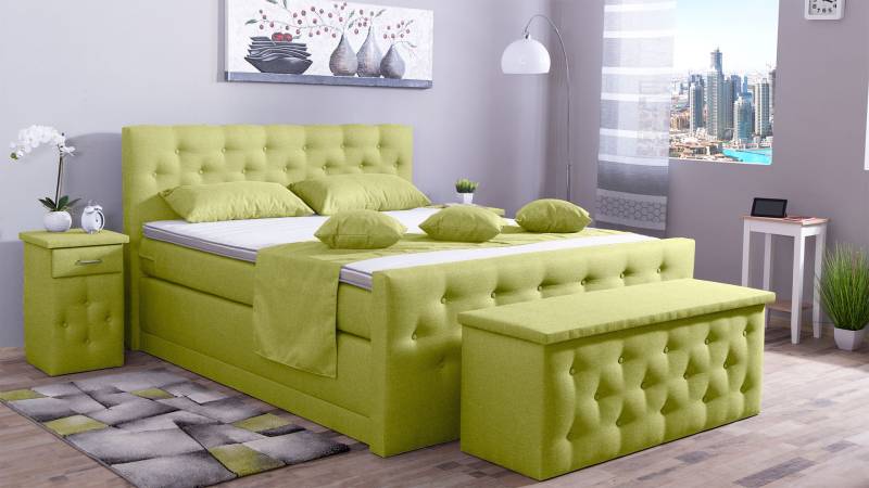 Meisterbetten Boxspringbett Babo 120x200 in WT-Apfelgrün, Matratzenbezug Nano, Komfortschaum-Topper, mit Fussteil von Meisterbetten
