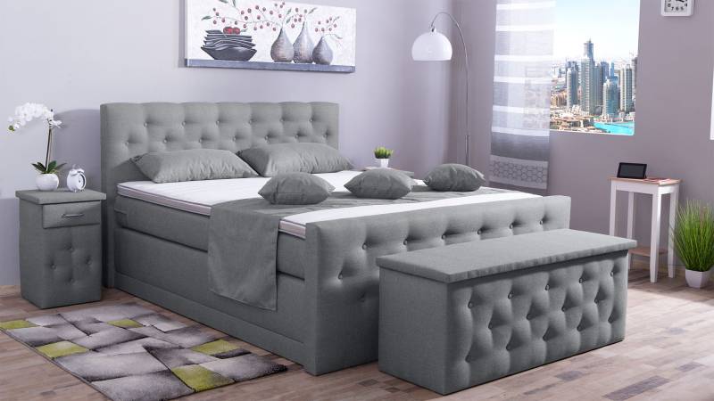 Meisterbetten Boxspringbett Babo 240x220 in WT-Silbergrau, Matratzenbezug Nano, Komfortschaum-Topper, mit Fussteil von Meisterbetten