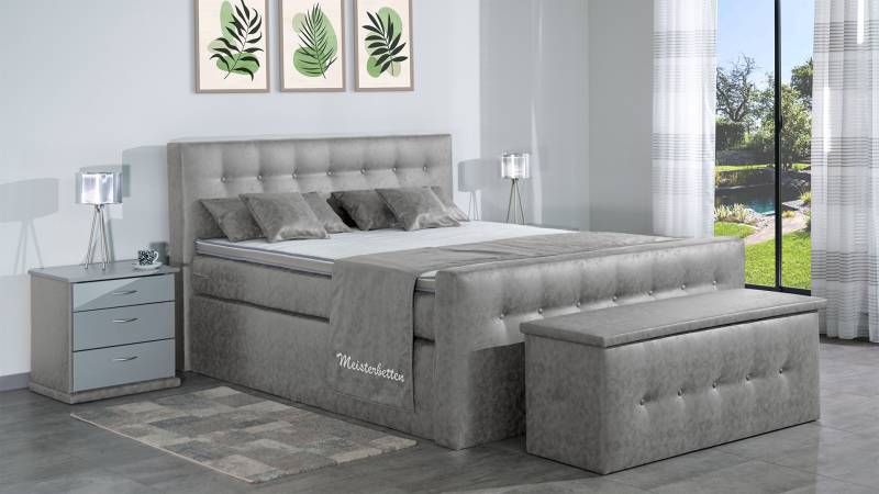 Meisterbetten Boxspringbett Celo 100x200 in MS-Silver Grey, Matratzenbezug Nano, Ergoflex-Topper von Meisterbetten