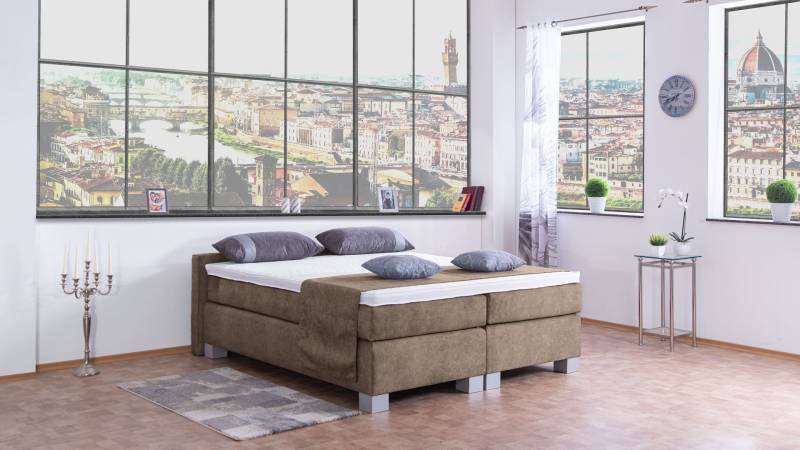 Meisterbetten Boxspringbett City 100x220 in DS-Sand, Matratzenbezug Nano, Komfortschaum-Topper von Meisterbetten