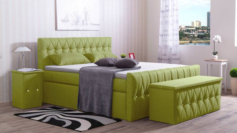 Meisterbetten Boxspringbett Cool 200x220 in WT-Apfelgrün, Matratzenbezug Nano, Komfortschaum-Topper von Meisterbetten