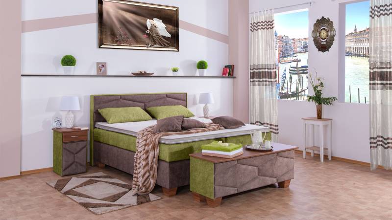Meisterbetten Boxspringbett Fabi 120x200 in DS-Apfelgrün in DS-Sand, Matratzenbezug Nano, Komfortschaum-Topper Meisterbetten Boxspringbett Fabi 120x200 in DS-Apfelgrün in DS-Sand, Matratzenbezug Nano, Komfortschaum-Topper von Meisterbetten