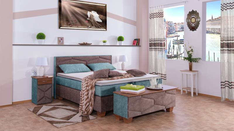 Meisterbetten Boxspringbett Fabi 120x200 in DS-Azurro in DS-Sand, Matratzenbezug Nano, Komfortschaum-Topper Meisterbetten Boxspringbett Fabi 120x200 in DS-Azurro in DS-Sand, Matratzenbezug Nano, Komfortschaum-Topper von Meisterbetten