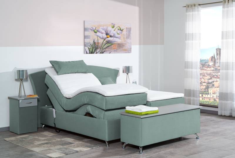 Meisterbetten Boxspringbett Huss 120x200 in VS-Hellblau, Matratzenbezug Nano, Ergoflex-Topper von Meisterbetten