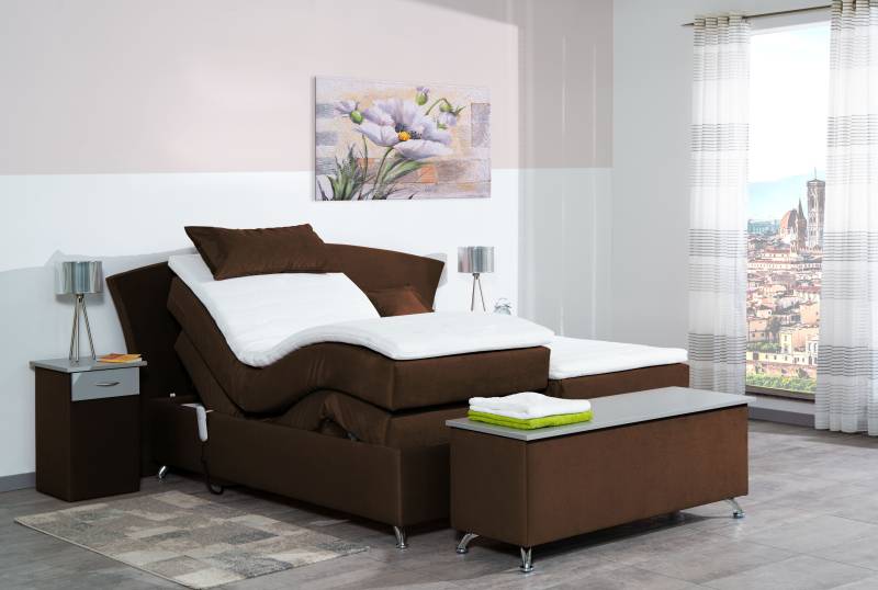 Meisterbetten Boxspringbett Huss 160x220 in VS-Braun, Matratzenbezug Nano, Ergoflex-Topper von Meisterbetten