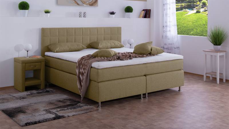 Meisterbetten Boxspringbett Inka 100x200 in WT-Sahara, Matratzenbezug Nano, Komfortschaum-Topper von Meisterbetten