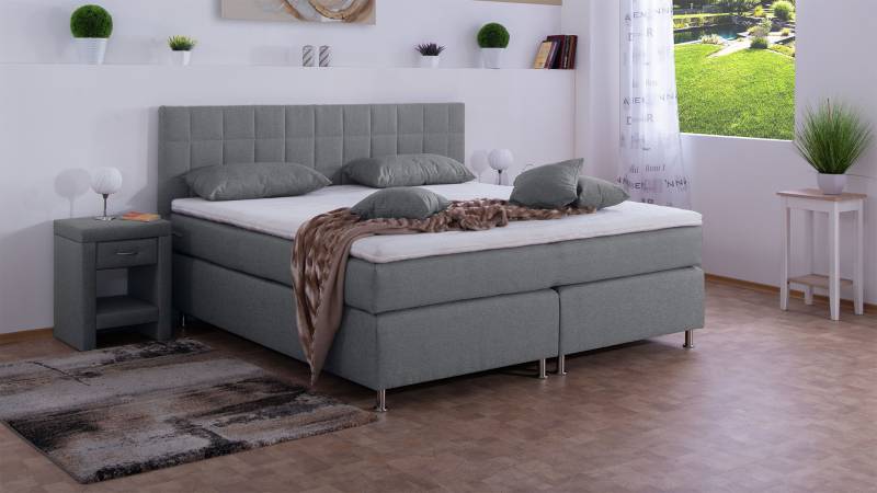Meisterbetten Boxspringbett Inka 100x200 in WT-Silbergrau, Matratzenbezug Nano, Komfortschaum-Topper von Meisterbetten