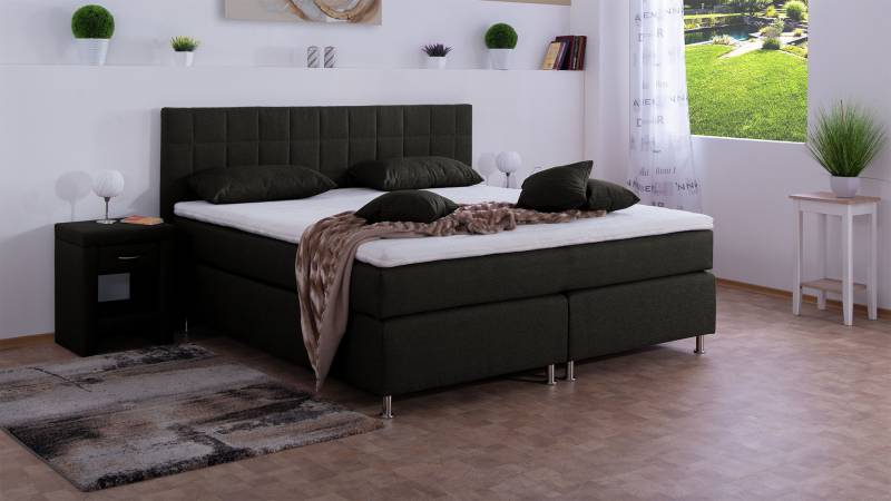 Meisterbetten Boxspringbett Inka 140x200 in WT-Anthracite, Matratzenbezug Nano, Komfortschaum-Topper von Meisterbetten