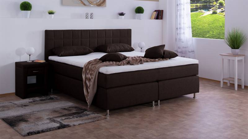 Meisterbetten Boxspringbett Inka 160x200 in WT-Dunkel Braun, Matratzenbezug Nano, Komfortschaum-Topper von Meisterbetten