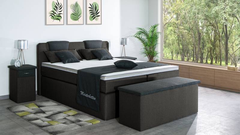 Meisterbetten Boxspringbett Iris 100x200 in WT-Anthracite in WT-Dunkel Grau, Matratzenbezug Nano, Komfortschaum-Topper von Meisterbetten