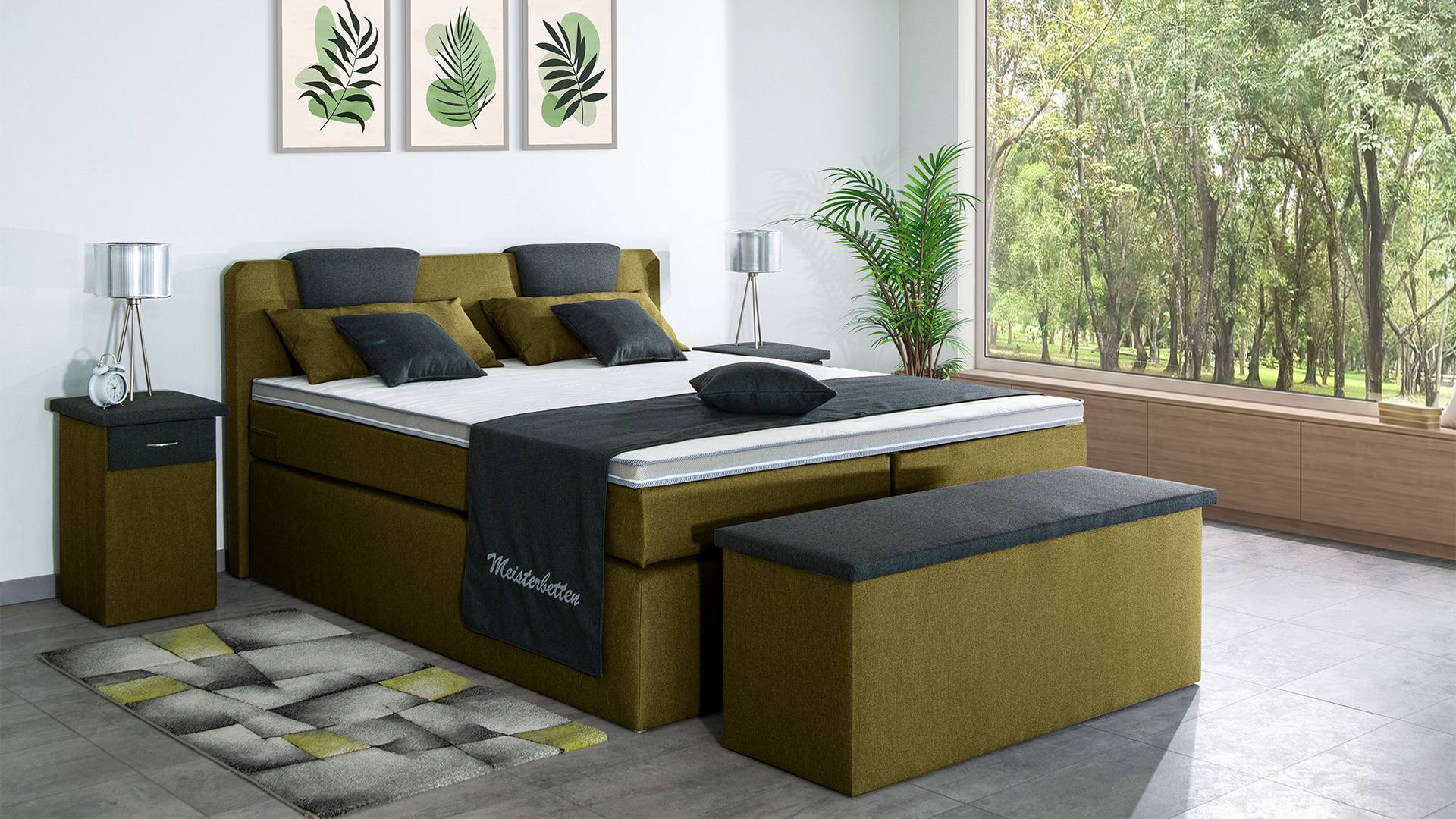 Meisterbetten Boxspringbett Iris 100x200 in WT-Grasgrün in WT-Dunkel Grau, Matratzenbezug Nano, Komfortschaum-Topper Meisterbetten Boxspringbett Iris 100x200 in WT-Grasgrün in WT-Dunkel Grau, Matratzenbezug Nano, Komfortschaum-Topper von Meisterbetten