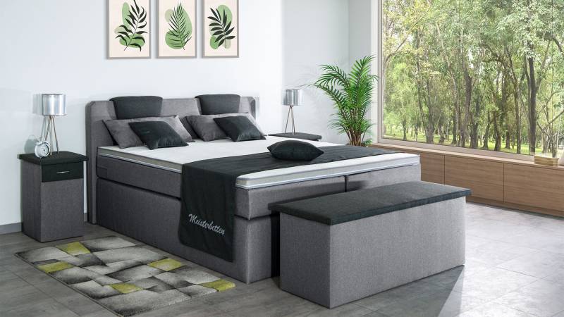 Meisterbetten Boxspringbett Iris 100x200 in WT-Silbergrau in WT-Dunkel Grau, Matratzenbezug Nano, Komfortschaum-Topper Meisterbetten Boxspringbett Iris 100x200 in WT-Silbergrau in WT-Dunkel Grau, Matratzenbezug Nano, Komfortschaum-Topper von Meisterbetten