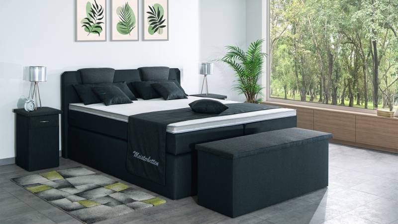 Meisterbetten Boxspringbett Iris 120x200 in WT-Dunkel Grau in WT-Dunkel Grau, Matratzenbezug Nano, Komfortschaum-Topper von Meisterbetten