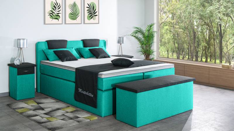 Meisterbetten Boxspringbett Iris 120x200 in WT-Türkis in WT-Dunkel Grau, Matratzenbezug Nano, Komfortschaum-Topper Meisterbetten Boxspringbett Iris 120x200 in WT-Türkis in WT-Dunkel Grau, Matratzenbezug Nano, Komfortschaum-Topper von Meisterbetten