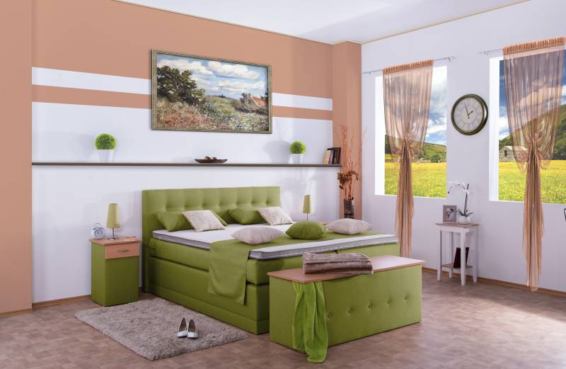 Meisterbetten Boxspringbett Jack 100x220 in WT-Apfelgrün, Matratzenbezug Nano, Ergoflex-Topper von Meisterbetten