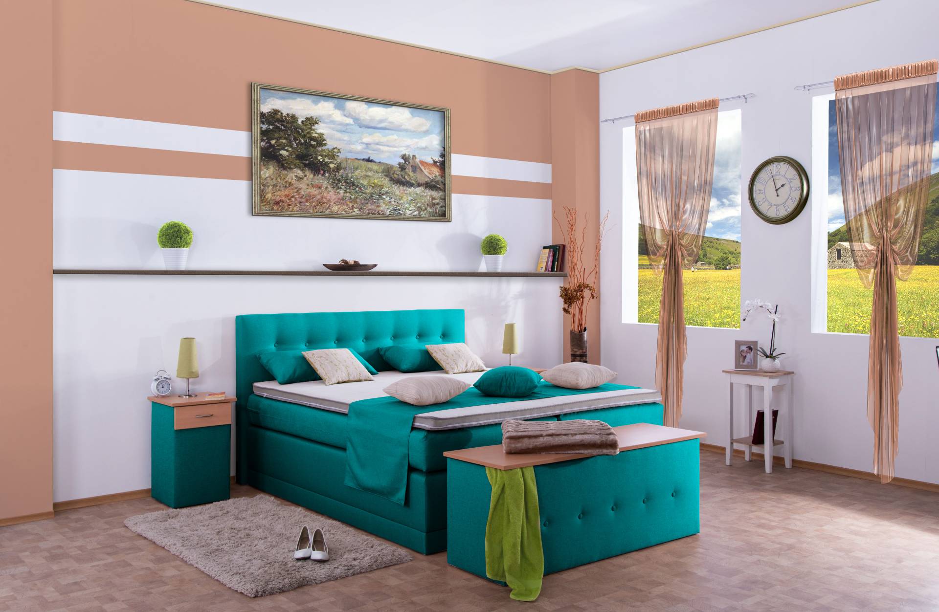 Meisterbetten Boxspringbett Jack 100x220 in WT-Türkis, Matratzenbezug Nano, Ergoflex-Topper Meisterbetten Boxspringbett Jack 100x220 in WT-Türkis, Matratzenbezug Nano, Ergoflex-Topper von Meisterbetten