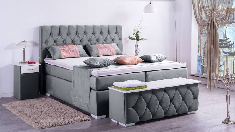 Meisterbetten Boxspringbett Jana 100x200 in VS-Grau, Matratzenbezug Nano, Ergoflex-Topper Meisterbetten Boxspringbett Jana 100x200 in VS-Grau, Matratzenbezug Nano, Ergoflex-Topper von Meisterbetten