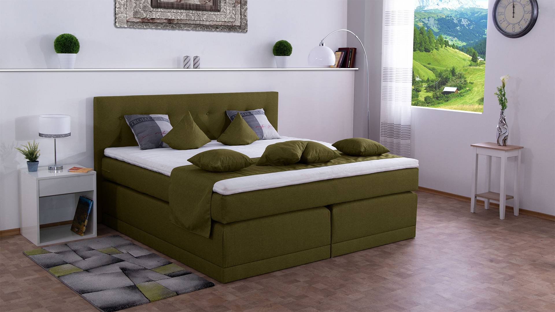 Meisterbetten Boxspringbett John 100x220 in WT-Grasgrün, Matratzenbezug Nano, Komfortschaum-Topper Meisterbetten Boxspringbett John 100x220 in WT-Grasgrün, Matratzenbezug Nano, Komfortschaum-Topper von Meisterbetten