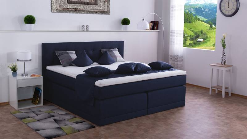 Meisterbetten Boxspringbett John 140x220 in WT-Dunkel Blau, Matratzenbezug Nano, Komfortschaum-Topper von Meisterbetten