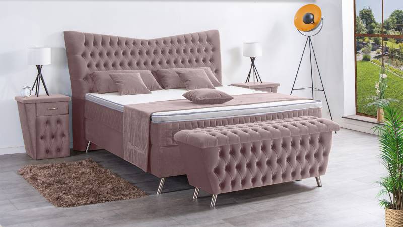 Meisterbetten Boxspringbett Juve 200x200 in VS-Altrose, Matratzenbezug Optiflex, Ergoflex-Topper von Meisterbetten