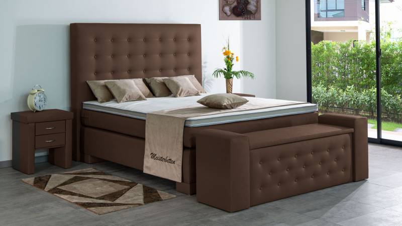 Meisterbetten Boxspringbett Kimm 100x200 in KL-Braun, Matratzenbezug Nano, Ergoflex-Topper von Meisterbetten