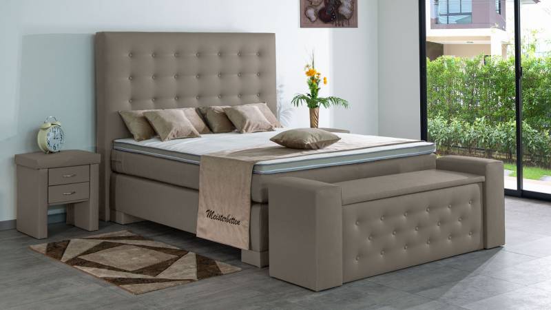 Meisterbetten Boxspringbett Kimm 100x200 in KL-Sahara, Matratzenbezug Nano, Ergoflex-Topper von Meisterbetten