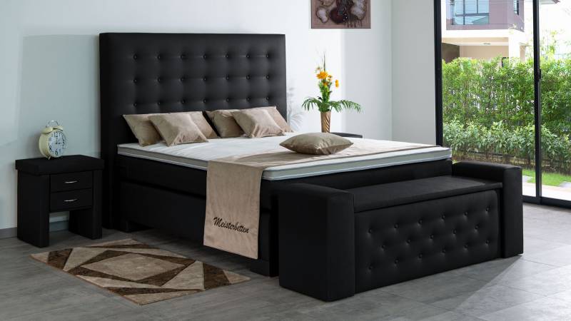 Meisterbetten Boxspringbett Kimm 200x200 in KL-Black, Matratzenbezug Nano, Ergoflex-Topper von Meisterbetten