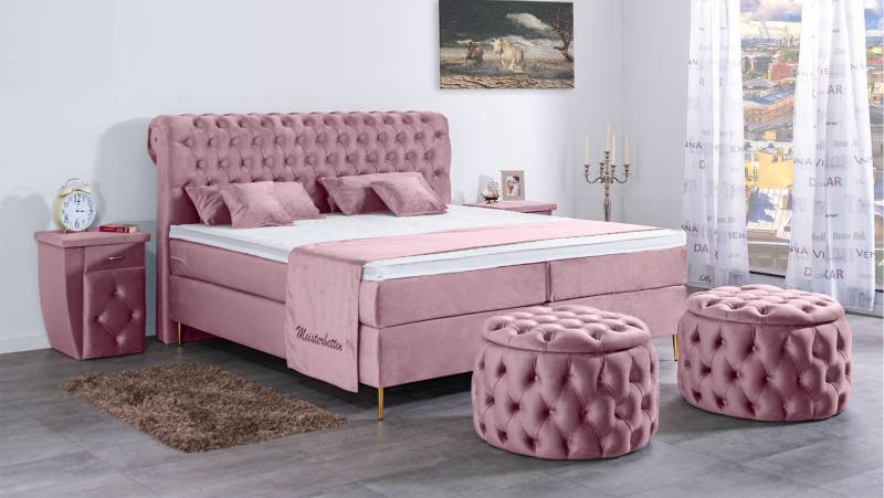 Meisterbetten Boxspringbett Lisa 200x200 in VS-Rose, Matratzenbezug Nano, Ergoflex-Topper von Meisterbetten