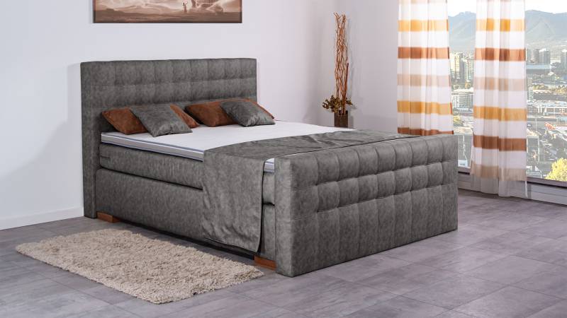 Meisterbetten Boxspringbett Luis 100x220 in MS-Grey, Matratzenbezug Nano, Komfortschaum-Topper von Meisterbetten