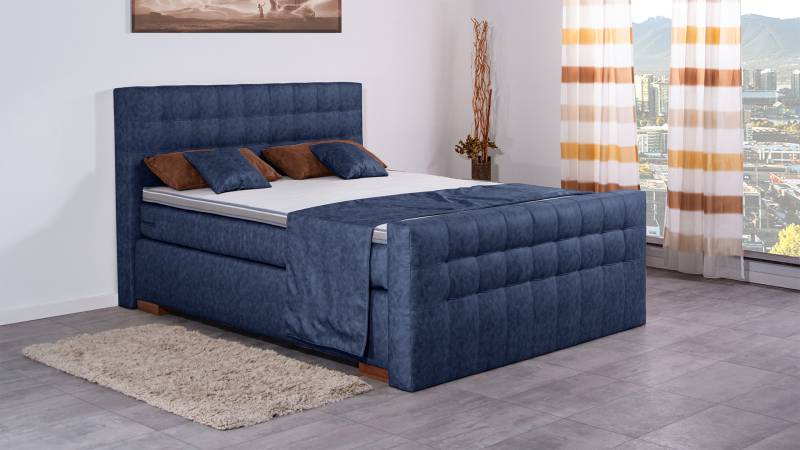 Meisterbetten Boxspringbett Luis 120x220 in MS-Blue, Matratzenbezug Nano, Komfortschaum-Topper von Meisterbetten