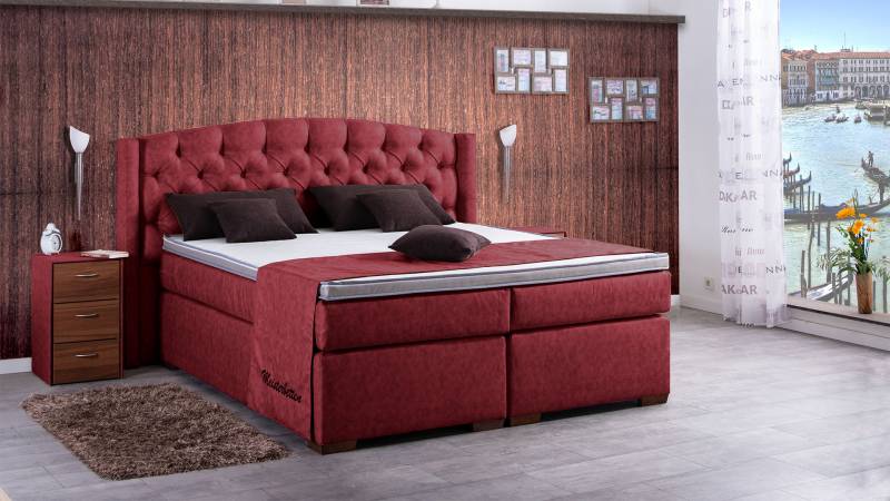 Meisterbetten Boxspringbett Magi 100x220 in MS-Red, Matratzenbezug Nano, Ergoflex-Topper von Meisterbetten