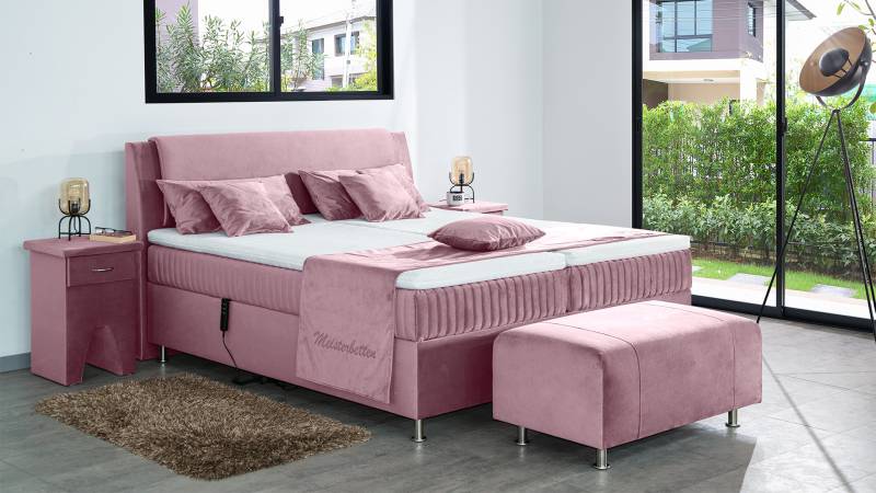 Meisterbetten Boxspringbett Mari 180x220 in VS-Rose, Matratzenbezug Mask, Ergoflex-Topper von Meisterbetten