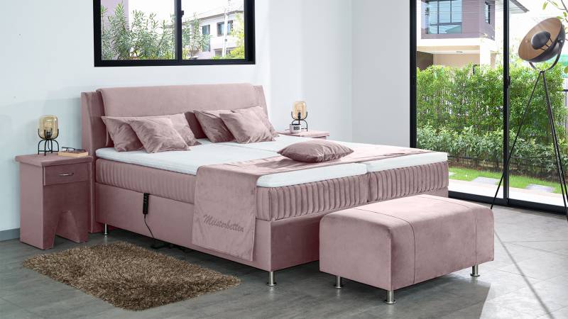 Meisterbetten Boxspringbett Mari 240x200 in VS-Altrose, Matratzenbezug Mask, Ergoflex-Topper von Meisterbetten