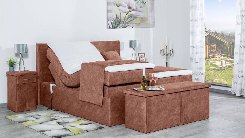 Meisterbetten Boxspringbett Nado 240x220 in DS-Altrosa, Matratzenbezug Nano, Ergoflex-Topper von Meisterbetten