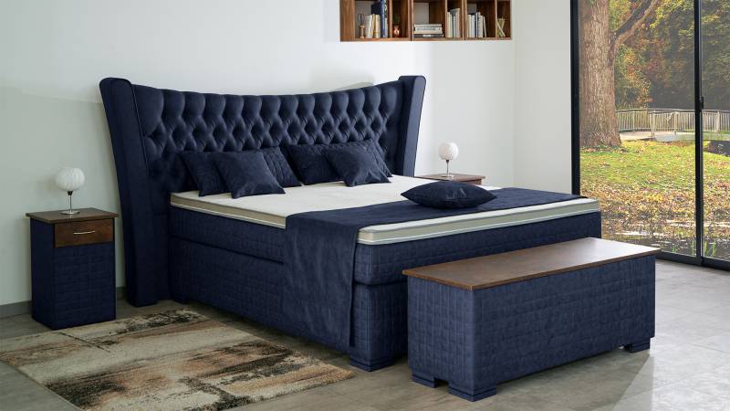 Meisterbetten Boxspringbett Oslo 120x200 in MS-Blue, Matratzenbezug Oslo, Ergoflex-Topper von Meisterbetten