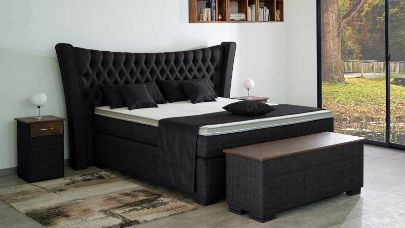 Meisterbetten Boxspringbett Oslo 140x200 in MS-Black, Matratzenbezug Oslo, Ergoflex-Topper von Meisterbetten