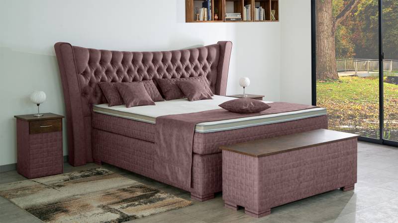 Meisterbetten Boxspringbett Oslo 200x220 in MS-Alt Rose, Matratzenbezug Oslo, Ergoflex-Topper von Meisterbetten