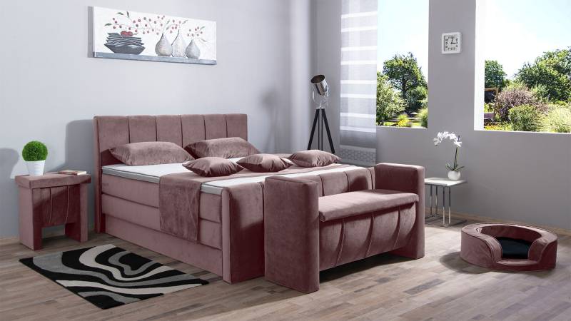 Meisterbetten Boxspringbett Roki 240x220 in VS-Altrose, Matratzenbezug Nano, Ergoflex-Topper, mit Fussteil von Meisterbetten