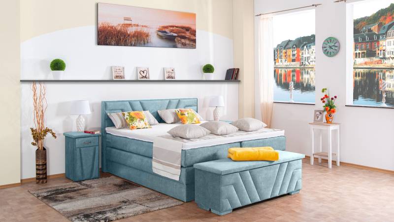 Meisterbetten Boxspringbett Terz 240x200 in DS-Azurro, Matratzenbezug Nano, Komfortschaum-Topper von Meisterbetten